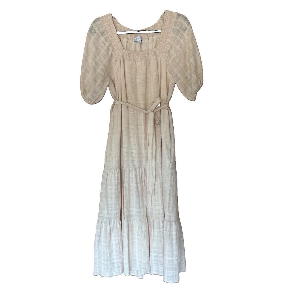 EVEREVE Carly XS Midi Dress Tiered Nude Tan